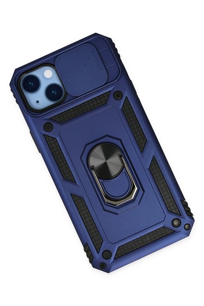 Mey İthalat®  iPhone 14 Plus Kılıf Pars Lens Yüzüklü Silikon - Lacivert
