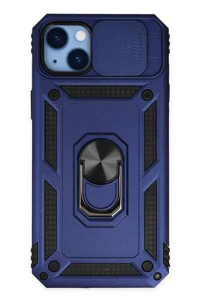 Mey İthalat®  iPhone 14 Plus Kılıf Pars Lens Yüzüklü Silikon - Lacivert