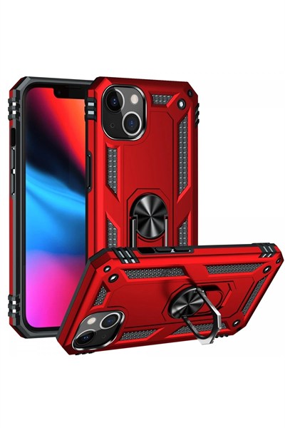 Mey İthalat®  iPhone 14 Plus Kılıf Sofya Yüzüklü Silikon Kapak - Kırmızı