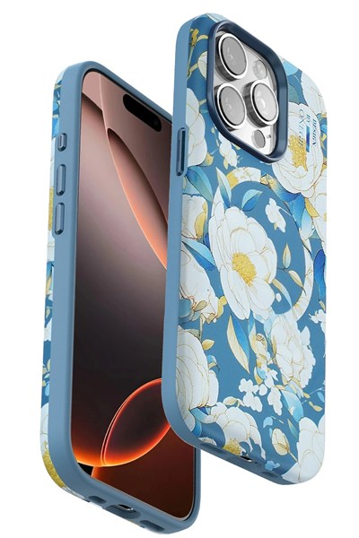 Mey İthalat®  iPhone 14 Pro Flower Series Magsafe Kapak - Mavi