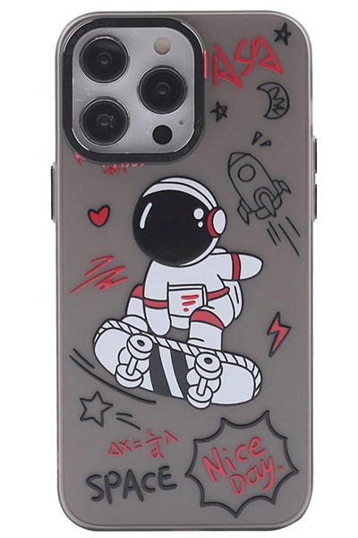 Mey İthalat®  iPhone 14 Pro Kılıf  Desenli Kapak -  Siyah - 1