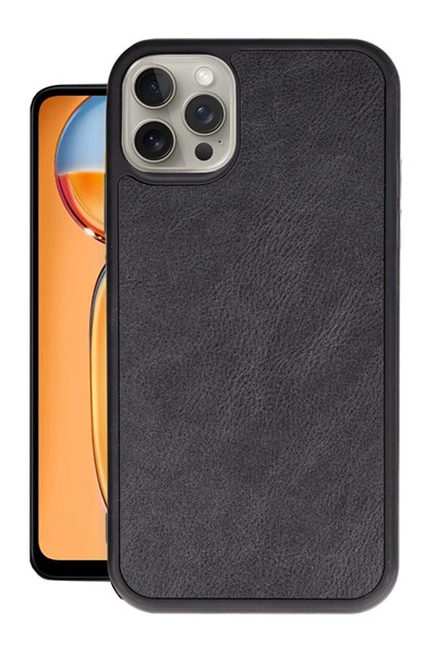 Mey İthalat®  iPhone 14 Pro Kılıf Aras Deri Kapak - Siyah