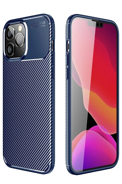 Mey İthalat®  iPhone 14 Pro Kılıf Auto Focus Karbon Kapak - Lacivert