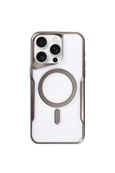 Mey İthalat®  iPhone 14 Pro Kılıf Boyi Magsafe Silikon Kapak - Titan Gri
