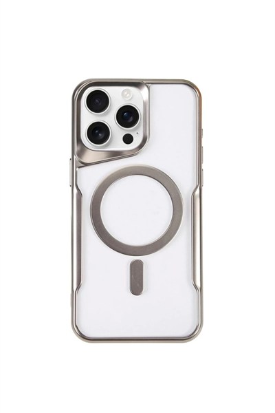 Mey İthalat®  iPhone 14 Pro Kılıf Boyi Magsafe Silikon Kapak - Gümüş