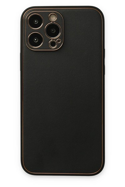 Mey İthalat®  iPhone 14 Pro Kılıf Coco Deri Silikon Kapak - Siyah