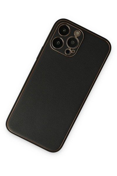 Mey İthalat®  iPhone 14 Pro Kılıf Coco Deri Silikon Kapak - Siyah