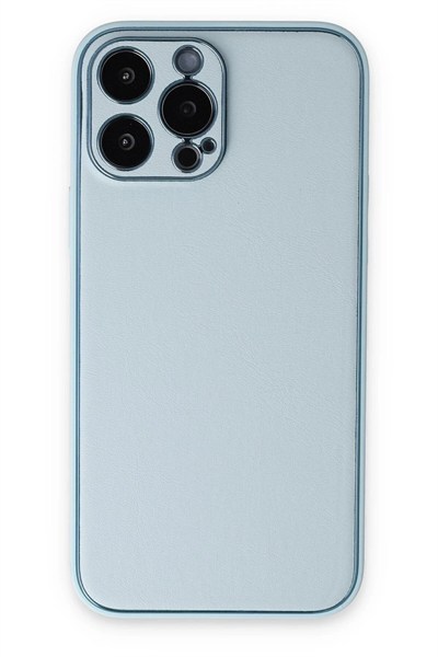 Mey İthalat®  iPhone 14 Pro Kılıf Coco Deri Silikon Kapak - Sky Blue