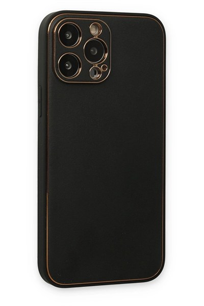 Mey İthalat®  iPhone 14 Pro Kılıf Coco Deri Silikon Kapak - Siyah