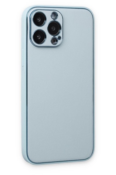 Mey İthalat®  iPhone 14 Pro Kılıf Coco Deri Silikon Kapak - Sky Blue