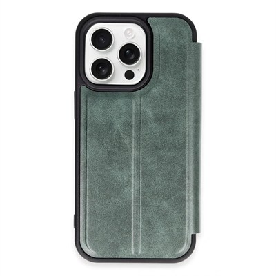 Mey İthalat®  iPhone 14 Pro Kılıf Flip Cover - Koyu Yeşil