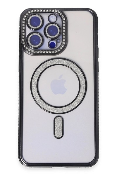 Mey İthalat®  iPhone 14 Pro Kılıf Joke Simli Magneticsafe Kılıf - Siyah