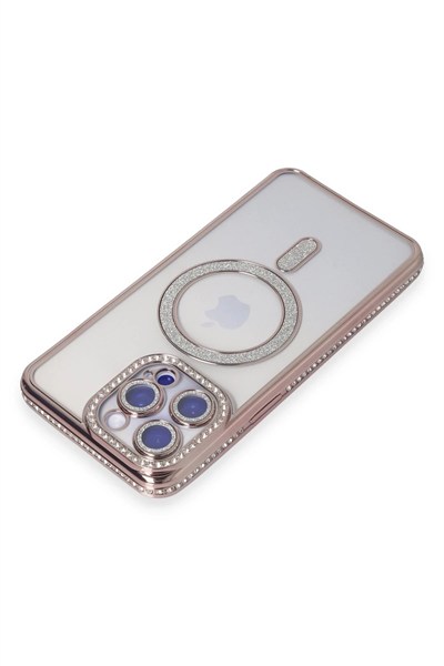 Mey İthalat®  iPhone 14 Pro Kılıf Joke Simli Magneticsafe Kılıf - Pembe
