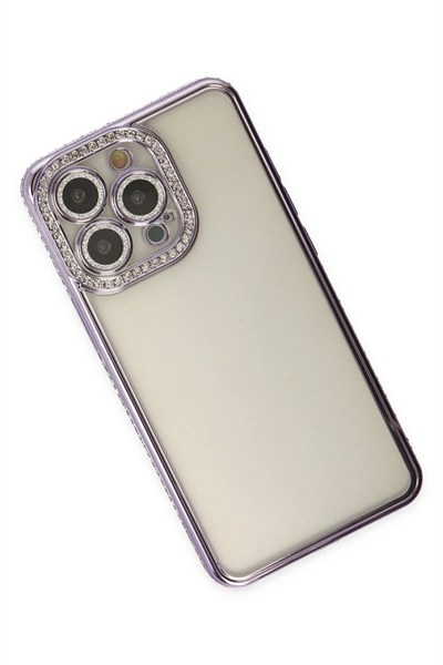Mey İthalat®  iPhone 14 Pro Kılıf Joke Taşlı Silikon - Mor