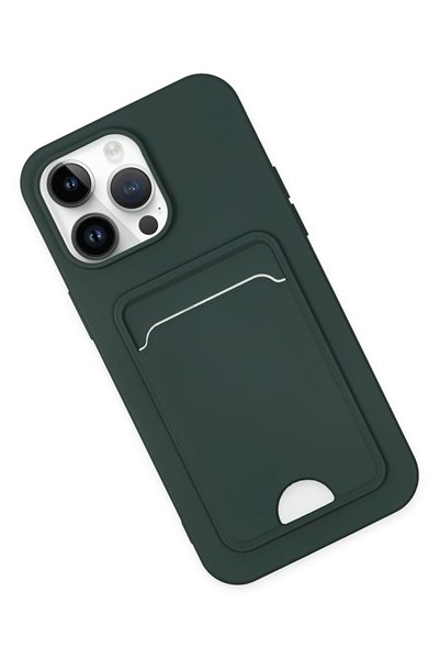 Mey İthalat®  iPhone 14 Pro Kılıf Kelvin Kartvizitli Silikon - Koyu Yeşil