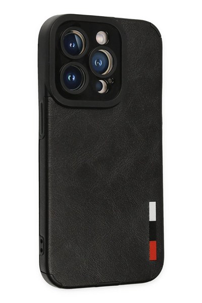 Mey İthalat®  iPhone 14 Pro Kılıf Loop Deri Silikon - Siyah