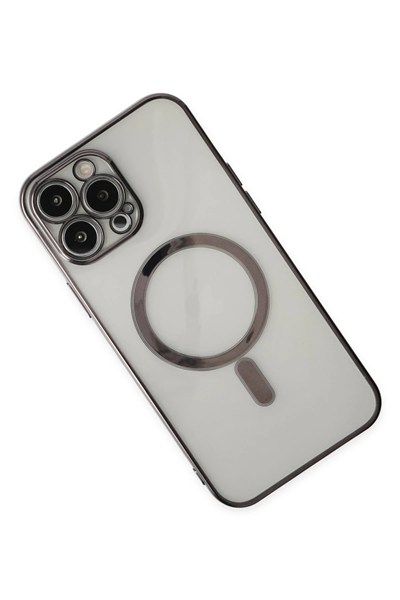 Mey İthalat®  iPhone 14 Pro Kılıf Magneticsafe Lazer Silikon - Siyah