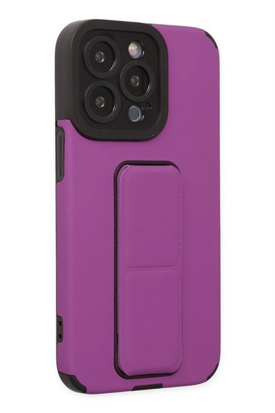 Mey İthalat®  iPhone 14 Pro Kılıf Mega Standlı Silikon - Mor