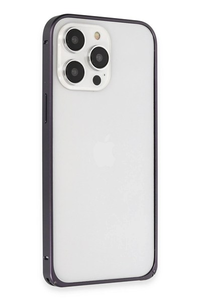Mey İthalat®  iPhone 14 Pro Kılıf Metal Bumper Magneticsafe Kapak - Derin Mor