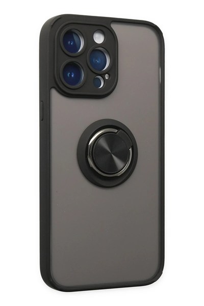 Mey İthalat®  iPhone 14 Pro Kılıf Montreal Yüzüklü Silikon Kapak - Siyah