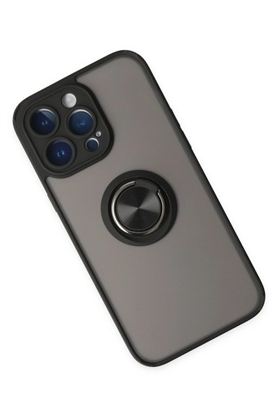 Mey İthalat®  iPhone 14 Pro Kılıf Montreal Yüzüklü Silikon Kapak - Siyah