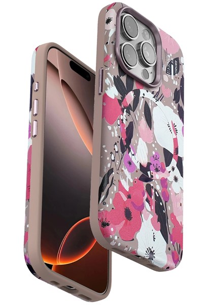 Mey İthalat®  iPhone 14 Pro Max Flower Series Magsafe Kapak - Pembe