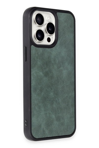 Mey İthalat®  iPhone 14 Pro Max Kılıf Aras Deri Kapak - Koyu Yeşil