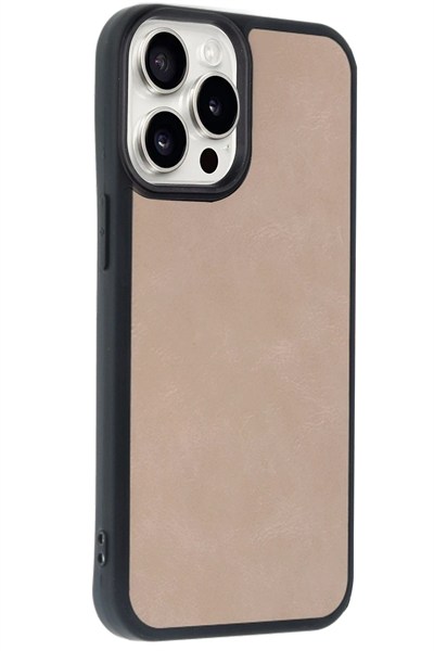 Mey İthalat®  iPhone 14 Pro Max Kılıf Aras Deri Kapak - Pudra