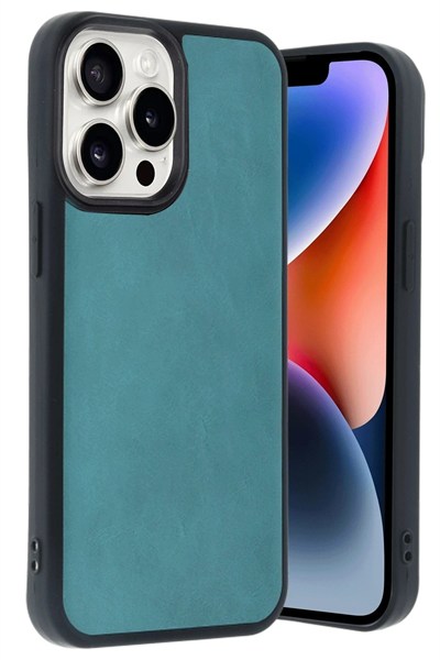 Mey İthalat®  iPhone 14 Pro Max Kılıf Aras Deri Kapak - Açık Yeşil