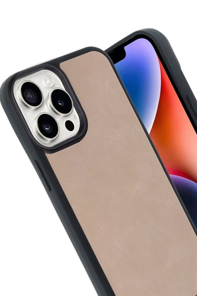 Mey İthalat®  iPhone 14 Pro Max Kılıf Aras Deri Kapak - Pudra