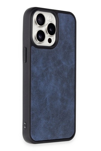 Mey İthalat®  iPhone 14 Pro Max Kılıf Aras Deri Kapak - Lacivert