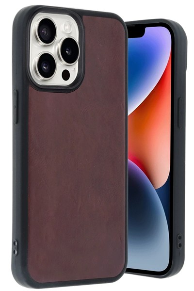 Mey İthalat®  iPhone 14 Pro Max Kılıf Aras Deri Kapak - Bordo