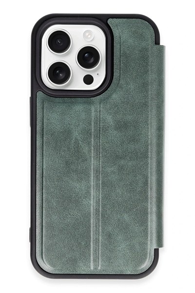 Mey İthalat®  iPhone 14 Pro Max Kılıf Flip Cover - Koyu Yeşil