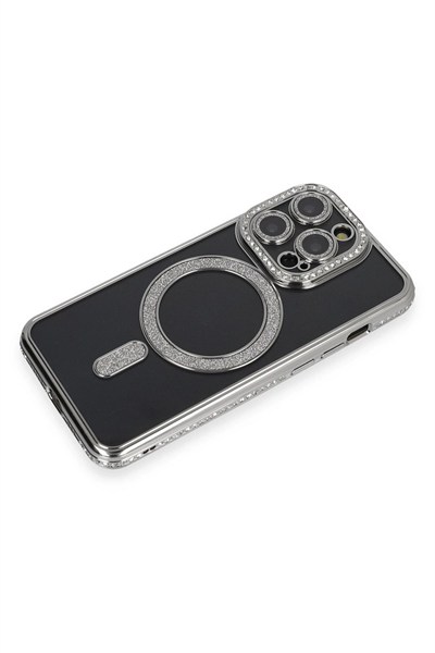 Mey İthalat®  iPhone 14 Pro Max Kılıf Joke Simli Magneticsafe Kılıf - Gri