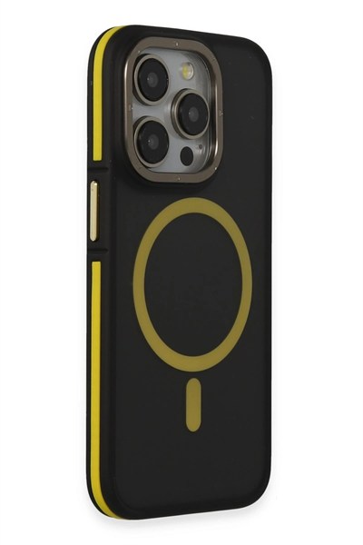 Mey İthalat®  iPhone 14 Pro Max Kılıf Rocky Magsafe Kapak - Siyah-Sarı