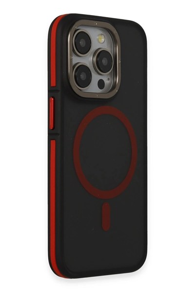 Mey İthalat®  iPhone 14 Pro Max Kılıf Rocky Magsafe Kapak - Siyah-Kırmızı