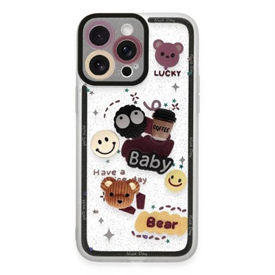 Mey İthalat®  iPhone 14 Pro Max Kılıf Sweet Desenli Silikon Kapak - Sarı