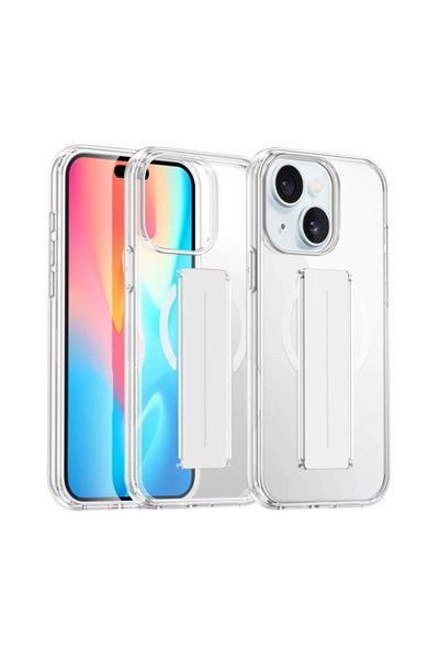 Mey İthalat®  iPhone 15 Kılıf Alfa Magsafe Standlı Kapak - Şeffaf