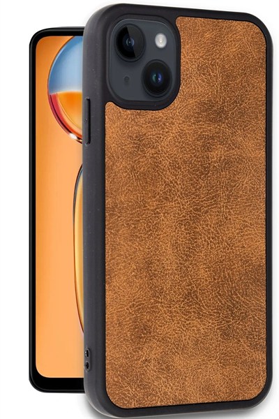 Mey İthalat®  iPhone 15 Kılıf Aras Deri Kapak - Taba
