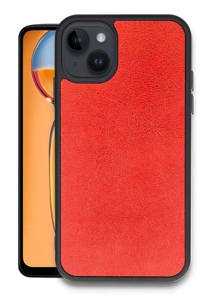 Mey İthalat®  iPhone 15 Kılıf Aras Deri Kapak - Kırmızı