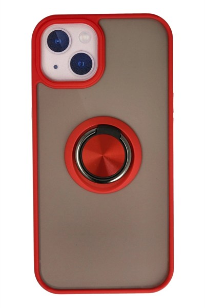 Mey İthalat®  iPhone 15 Kılıf Montreal Yüzüklü Silikon Kapak - Kırmızı