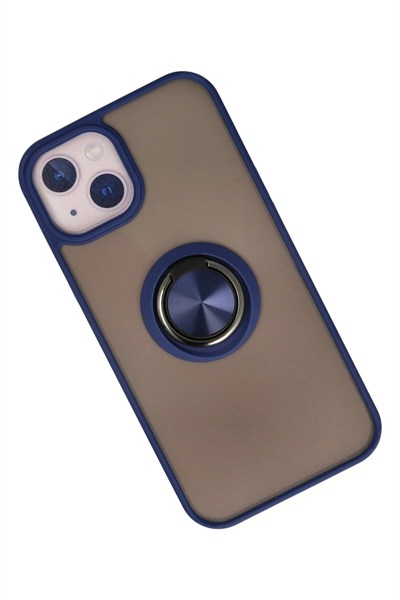 Mey İthalat®  iPhone 15 Kılıf Montreal Yüzüklü Silikon Kapak - Lacivert