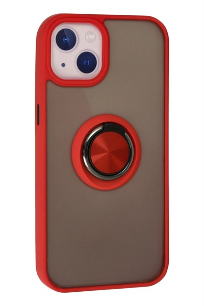 Mey İthalat®  iPhone 15 Kılıf Montreal Yüzüklü Silikon Kapak - Kırmızı