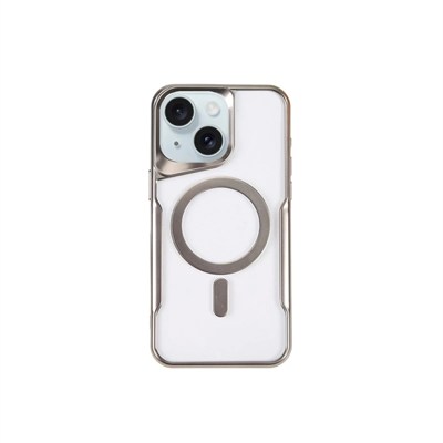 Mey İthalat®  iPhone 15 Plus Kılıf Boyi Magsafe Silikon Kapak - Gümüş