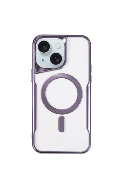 Mey İthalat®  iPhone 15 Plus Kılıf Boyi Magsafe Silikon Kapak - Derin Mor