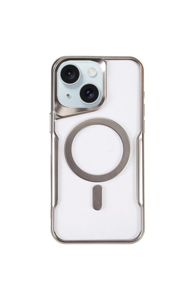 Mey İthalat®  iPhone 15 Plus Kılıf Boyi Magsafe Silikon Kapak - Gümüş