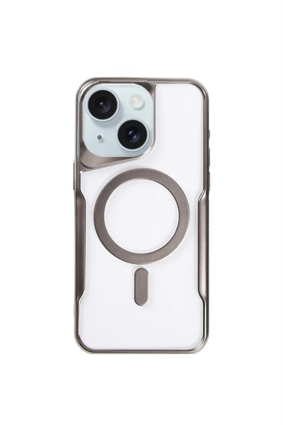 Mey İthalat®  iPhone 15 Plus Kılıf Boyi Magsafe Silikon Kapak - Titan Gri