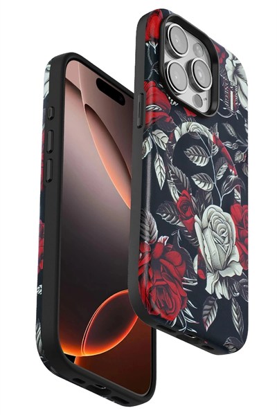 Mey İthalat®  iPhone 15 Pro Flower Series Magsafe Kapak - Siyah