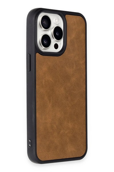 Mey İthalat®  iPhone 15 Pro Kılıf Aras Deri Kapak - Taba