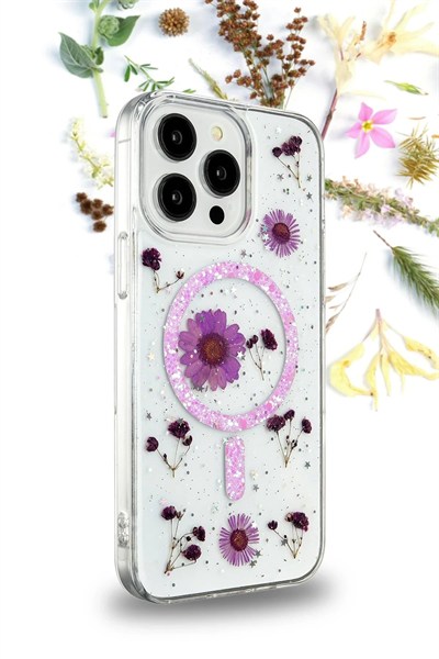 Mey İthalat®  iPhone 15 Pro Kılıf Daisy Simli Magsafe Kapak - Siyah